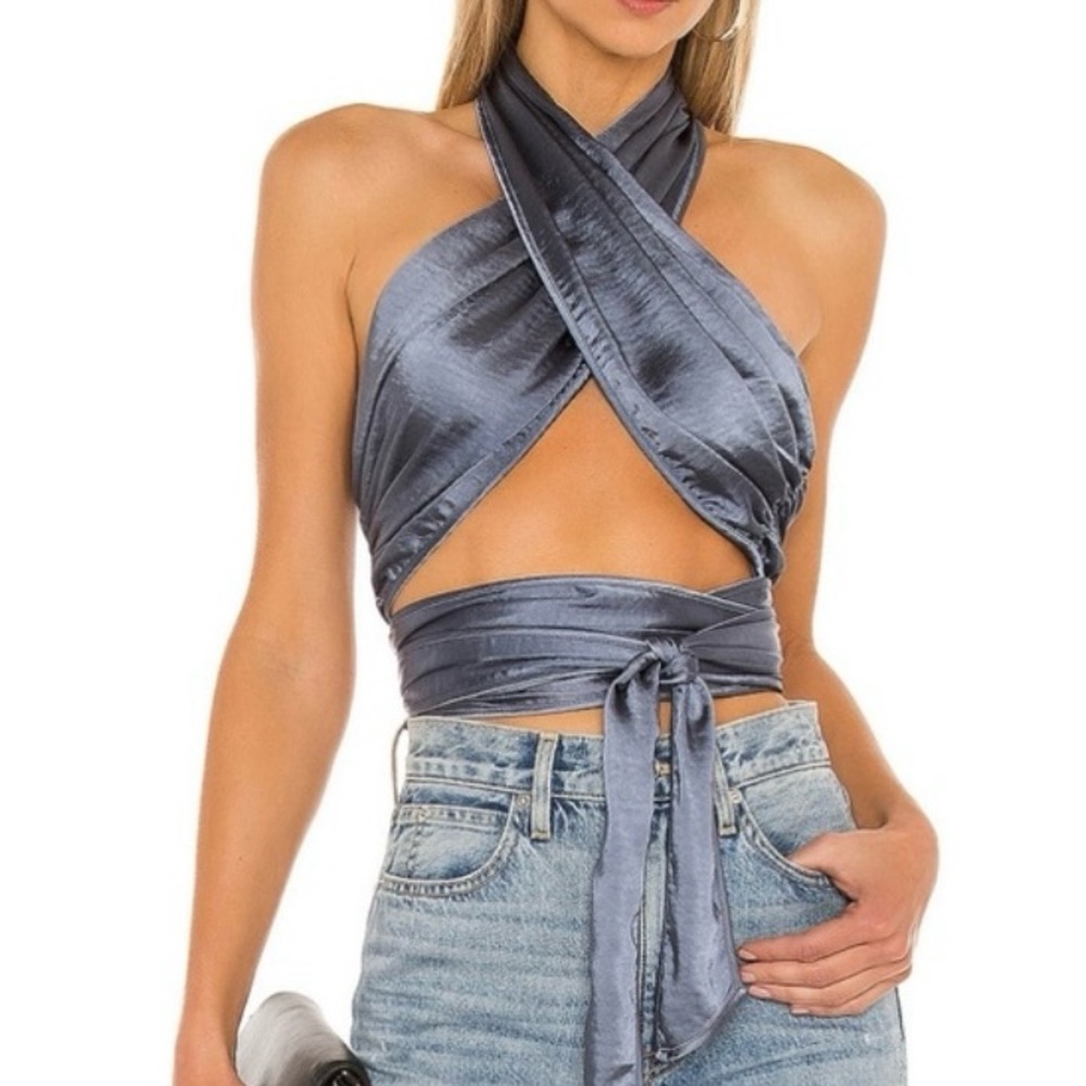LPA Shimmering Silver Halter Crop Top